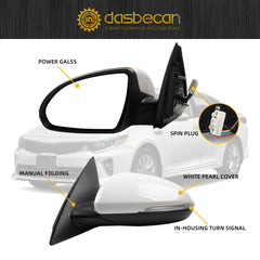 Left Driver Side Mirror Compatible With 2016 2017 2018 Kia Optima Door Mirror with Turn Signal Light Manual Folding Power Glass White Pearl Replace# KI1320200 87610-D5000 (5pin)