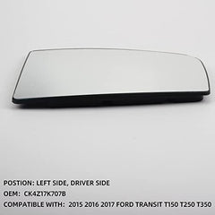 CK4Z17K707 Left Driver Side Upper Mirror Glass Compatible with Ford Transit 150 250 350 2015 2016 2017 Heated Convex Mirror Glass With Rear Holder Replaces CK4Z17K707B