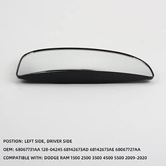 68067731AA Left Driver Side Lower Tow Mirror Glass Compatible with Dodge Ram 1500 2500 3500 4500 5500 2009-2020 Non-Heated Convex Mirror with Holder Repalce CH1324125