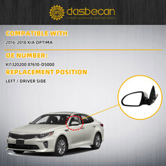 Left Driver Side Mirror Compatible With 2016 2017 2018 Kia Optima Door Mirror with Turn Signal Light Manual Folding Power Glass White Pearl Replace# KI1320200 87610-D5000 (5pin)
