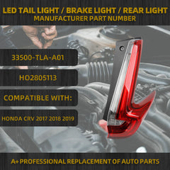 33550-TLA-A01 HO2804113 Right Driver Side Tail Light Assembly LED Compatible with 2017-2019 Honda CRV Outer Taillight Rear Lamp Bulb Included