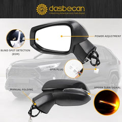 8Pins Driver Side Mirror Compatible with 2019-2024 Toyota Rav4 Left Side Rearview With Power Heated Turn Signal Blind Spot Detection Manual Folding Midnight Black Metallic Replace 879400R271