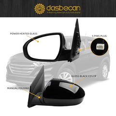 Left Driver Side Mirror Compatible with 2016-2018 Hyundai Tucson Gloss Black Door Mirror with Power Heated Glass, Manual Folding Replace# 87610D3410 HY1320246(5 pins)