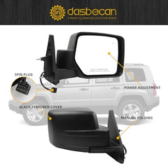 Right Passenger Side Mirror Compatible with 2007-2015 Jeep Patriot with Power Heated Glass, Manual Folding, Black Textured Cover Replace# CH1321283 CH1321337 5155462AK 5115046AL(5 Pins)