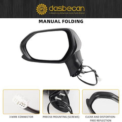 Passenger Right Side Door Mirror Assembly Compatible with Toyota Camry 2018-2022 NO Heated NO Turn Signal Without Blind Spot Detection(BSD) Replaces# TO1321366 87910-06800 3 Pins