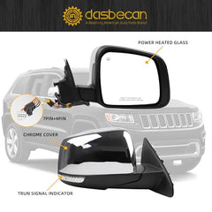 Passenger Side Mirror Compatible with 2011-2018 Grand Cherokee Chrome Right Door Mirror w/Power Heated/Signal Light/Memory/Manual Folding Replace#57010704AJ (11pins)