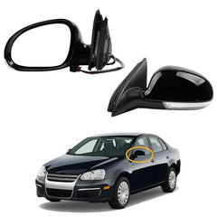 Driver Side Mirror Compatible with 2005-2010 Volkswagen Jetta Left Door Mirror With Turn Signal Light Manual Folding Power Heated Adjustment Glass Replace# 8610332 (7pin) Black Cover