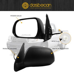 Driver Side Mirror Compatible With 2005-2011 Toyota tacoma Left Mirror With Manual Folding/Power Glass Replaces# TO1320256 Matte Black (3pins)