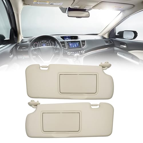 A Pair Sun Visor Compatible with 2012-2016 Honda CR-V Driver/Passenger Side Sunshade with Makeup Mirror Replace# 83280-T0A-H11ZA 83280-T0A-H11ZB(Beige) - Dasbecan