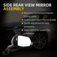 Right Passenger Side Rear View Mirror Assembly Compatible with Chevrolet Blazer 2019-2022 Heated Power Glass Outside Door Mirror with Blind Spot Replace 84698489 GM1321622(10PINS)
