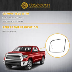 Driver Side Mirror Glass Compatible with 2008-2017 Toyota Sequoia 2007-2020 Toyota Tundra with Holder Arrow Turn Light Power Heated Mirror Glass Replace# 87906-0C020 TO1324107 2pins