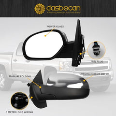 Driver Side Mirror Compatible with 2007-2013 Chevy Silverado,GMC Sierra Yukon Left Mirror w/Power Glass, Heated, Manual Folding, Chrome Cover Replace# GM1320340 (7pins)