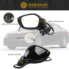 7pins Left Side Mirror Assembly Compatible with 2022-2024 Honda Civic Sedan/Hatchback Door Mirror With Blind Spot Detection,Power Glass,Manual Folding And Heated Crystal Black Pearl HO1320351