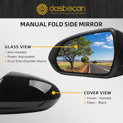 Left Driver Side Door Mirror Compatible with Hyundai Elantra 2017-2020 Manual Folding, Non-heated,Power Adjustment Glass Replace# 87610F2260 HY1320224 (3Pins-Black Paint)