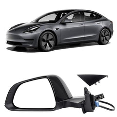 Driver Side View Mirror Assembly Solid Black Compatible with 2017-2023 Tesla Model 3 Left Side Rearview Mirror with Power Adjusted Power Fold Heated & Memory Recall