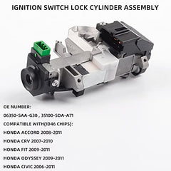 Ignition Switch Lock Cylinder Assembly Compatible with Honda Accord CRV FIT Odyssey Civic 2006-2011 06350-SAA-G30 35100-SDA-A71 (with Chip ID46 Keys)