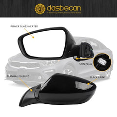 Left Driver Side Mirror Compatible With 2014 2015 2016 Kia Forte Rear view Mirror Black With Manual Folding,Heated,Power Glass Replace# 87610A7200(5 Pins)