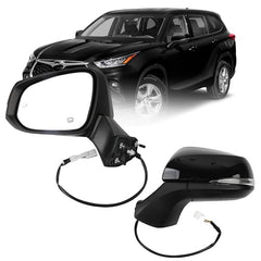 Left Driver Side Mirror Compatible with 2020-2024 Toyota Highlander Rearview Mirror Black Cover With Blind Spot Indicator/Power Heated/Turn Signal/Manual Folding Replace#879400E350(7Pins)