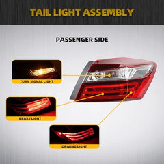 Passenger Tail Light Compatible with Honda Accord 2016 2017 Right Rear Lamp Outer Replaces# 33500T2AA21 With Bulbs