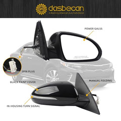 Right Side Mirror Compatible With 2016-2018 Kia Optima Right Door Mirror with Signal Light Manual Folding Power Glass Black Paint Replaces# KI1321200 87620-D5000 (5pin)