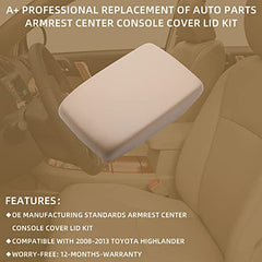 Center Console Armrest Cover Lid kit Compatible with 2008 2009 2010 2011 2012 2013 Toyota Highlander Beige