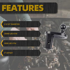 GNXA4085 4" Offset Ball Heavy Duty Gooseneck Hitch Ball Extender 20000 lbs GTW/ 5000 lbs VTW 2-5/16 Inch Diameter Ball Compatible with B&W Turnoverball Gooseneck Trailer Hitches