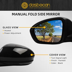Driver Side Mirror Compatible with Nissan Sentra SR SV 2020-2023 Manual Folding Power Glass Heated Turn Signal Light Black 7Pins Replace# NI1320327 963026LB1A