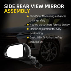 Left Driver Side Rear View Mirror Assembly Compatible with Chevrolet Blazer 2019-2022 Heated Power Glass Outside Door Mirror with Blind Spot Replace 84698488 GM1320622(10PINS) - Dasbecan