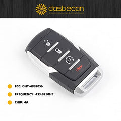 Key Fob Replacement Compatible with 2019-2024 Dodge Ram 1500 Pickup Smart Car Keyless Entry Remote Control Remote Start 68442907 68291689 OHT-4882056 4 Buttons 4A Chip