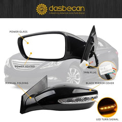 7pins Left Side Door Mirror Compatible With 2011-2014 Hyundai Sonata Driver Rearview Mirror With Manual Folding, Heated, Power Glass, Turn Signal Replaces# HY1320168 87610-3Q110 Black