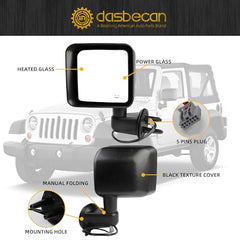 Left Driver Side Mirror Compatible with 2011 2012 2013 Jeep Wrangler JK Power Heated Manual Folding Door Mirrors Replaces#CH1320319 5182175AB Textured Black(5 Pins)
