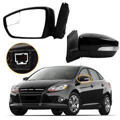 5Pins Driver Side Mirror Compatible with 2012-2014 Ford Focus Left Rearview Mirror w/Blind Spot, Manual Folding, Power Glass and Turn Signal Glossy Black Paint