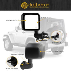 Left Driver Side Mirror Compatible with 2015 2016 2017 Jeep Wrangler JK Power Heated Manual Folding Door Mirrors Textured Black Replaces#CH1320390 68249847AD 68125585AA (5 Pins)