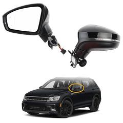 Left Driver Side Mirror Compatible with 2018-2023 Volkswagen Tiguan Gloss Black Door Mirror with Power Heated Glass, Manual Folding, Turn Singal, Blind Spot Replace# VW1320179(8 pins)