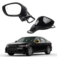 7pins Left Side Mirror Assembly Compatible with 2022-2024 Honda Civic Sedan/Hatchback Door Mirror With Blind Spot Detection,Power Glass,Manual Folding And Heated Crystal Black Pearl HO1320351
