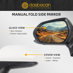 Driver Side Door Mirror Compatible with Toyota Camry 2018-2022 Power Adjustment Manual Fold Non-Heated Painted White Left Rearview Mirror Assembly Replace TO1320366 87940-06800 3PINS