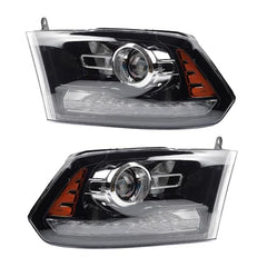 OE Projector Halogen Headlights w/LED Signal DRL Compatible With Dodge Ram 1500 2500 3500 2013-2018 Black Housing Amber Reflector w/Bulbs 1Pair