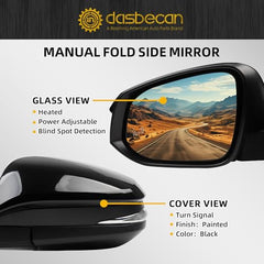 Driver Side Mirror Compatible with Toyota RAV4 2015-2018 Manual Folding Power Glass Heated Turn Signal Light Blind Spot Detection Black 8Pins Replace# 879400R190C0