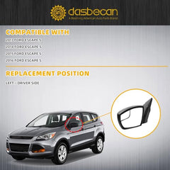 3Pins Driver Left Side Mirror Assembly Compatible with 2013-2016 Ford Escape S with Power Adjustment Glass/Manual Folding/Blindspot Mirror Matte Black Cover Replace# FO1320434