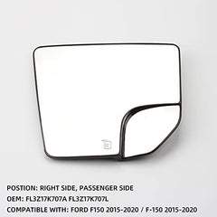 FL3Z17K707L Left Driver Side Mirror Glass Blind Spot Compatible with Ford F150 2015-2020 Pickup Truck Replacement FL3Z17K707 Mirror Glass with Rear Holder