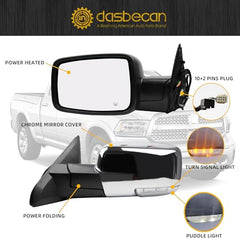 Driver Side Mirror Compatible with 2014-2018 Ram 1500,2013-2018 Ram 2500 Left Door Mirror with Power Folding, Heated Glass, Signal Light, Puddle Light, Temp sensor, Chrome Cover 12pins