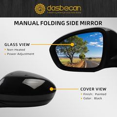 Left Driver Side Mirror Compatible with Nissan Sentra 2020-2021 Non-Heated Manual Folding Power Adjustment Glass Black 3Pins Replace# NI1320326 963026LB0A