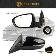 Driver Side Mirror Compatible with 2011 2012 2013 Kia Optima Black Left Mirror with Signal Light, Manual Folding, Power Glass Replace# 876102T110 KI1320152 (5 PINS)