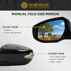 Driver Side Mirror Compatible with Nissan Altima Sedan 2013-2018 Manual Folding Power Adjustable Glass Heated Turn Signal Light Black 6Pins Replace# NI1320225