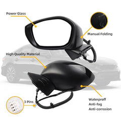 Driver Left Side Mirror Compatible with 2022-2025 Honda Civic With Power Glass, Manual Folding, Match to Crystal Black Pearl Replaces# HO1320350 76208T20A01 (3Pins)