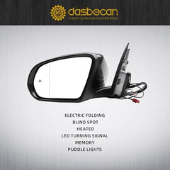 Left Driver Side Mirror Compatible with Benz C-Class 2015-2021 With Electrical Folding/Blind Spot/Heated/LED Turning Signal Light/Memory/Puddle Lights Replaces 2058109701 2058109801