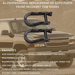 Front Tow Hooks Compatible with 2007-2019 Chevy Silverado GMC Sierra 1500 2019 Chevy Silverado GMC Sierra 1500 LD Replace 84072463