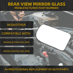 Left driver rearview mirror Glass heated with Backing Plate Compatible with Nissan Altima Sentra 2013 2014 2015 2016 2017 2018 Replace 963663TH0A LH