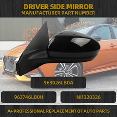 Left Driver Side Mirror Compatible with Nissan Sentra 2020-2021 Non-Heated Manual Folding Power Adjustment Glass Black 3Pins Replace# NI1320326 963026LB0A