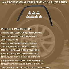 Front Left Fender Trim Fender Flare Compatible With Jeep Grand Cherokee 2011-2016 Replaces# CH1291106 1MP38RXFAE Fender Molding Wheel Arch Trim